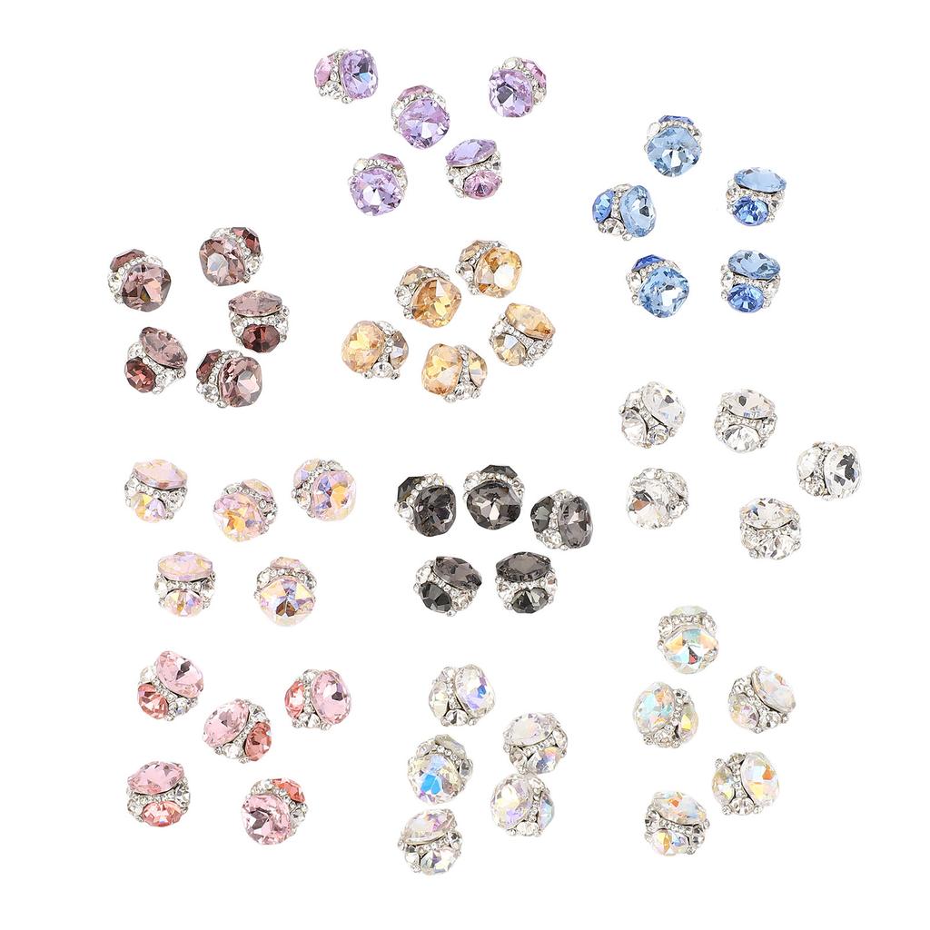 50 Pcs Nail Crystal Rhinestones 10 Types Multi Shapes Jewels Stones Sparkle 3D Nail Art Charms for
