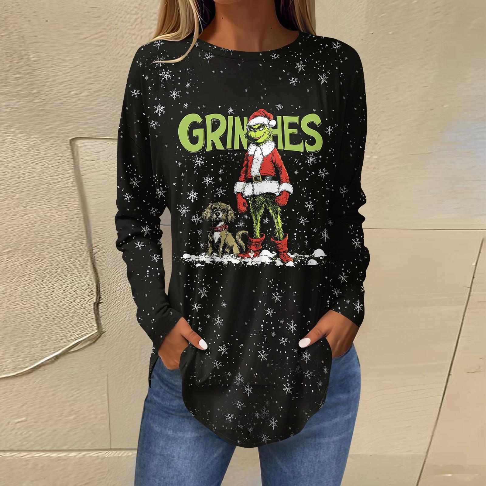 

Женская свободная футболка с длинным рукавом с круглым вырезом и принтом, верхний пуловер S