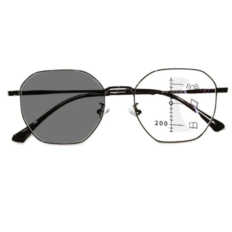 Trendy Photochromic Reading Glasses for Women Men Classic Square Frame HD Presbyopia Color Changing Progressive Multifocal Eyewear