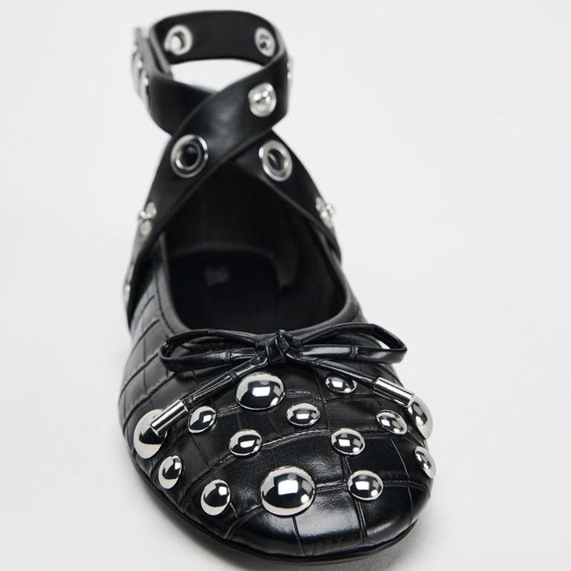 Balerini cu curea cu nituri de designer, pantofi plați de damă, pantofi crocodil, sandale gladiator, mocasini, balerini cu talpă moale pentru damă, Lolita Mary