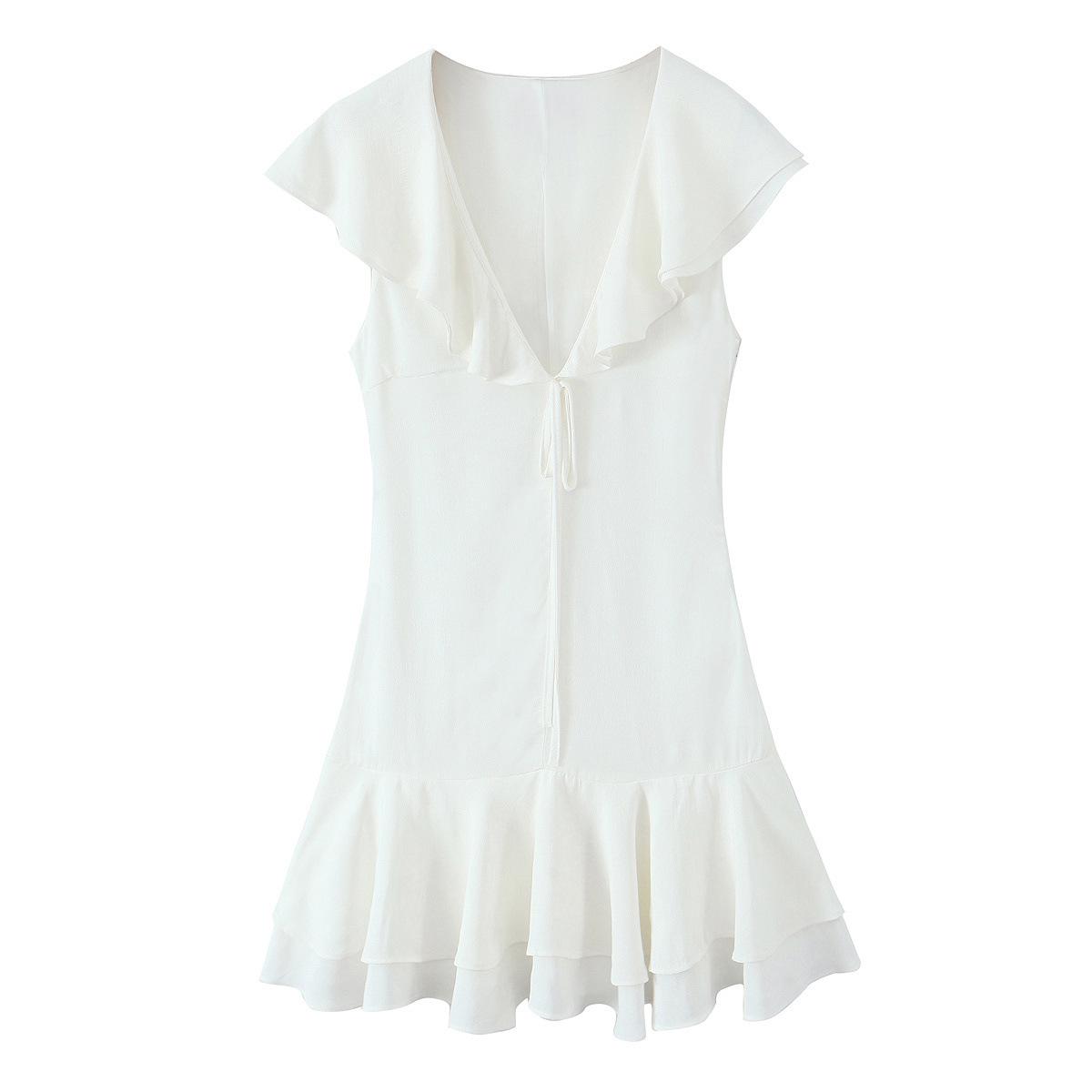 

Весеннее женское короткое платье 2025 с бантом и многослойными акцентами – европейский и американский стиль XS белый