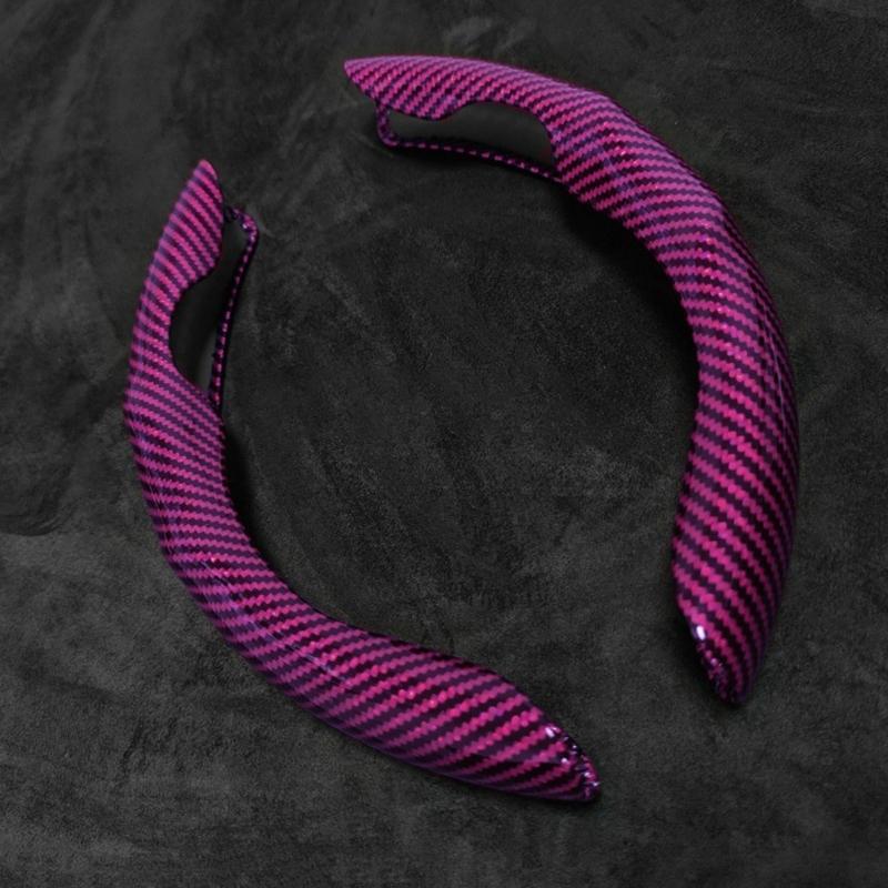 2 Pcs Laser Carbon Fiber Car Steering Wheel Cover 38cm Non-slip Card Cover Auto Steering Wheel Handle Booster Protective Cover