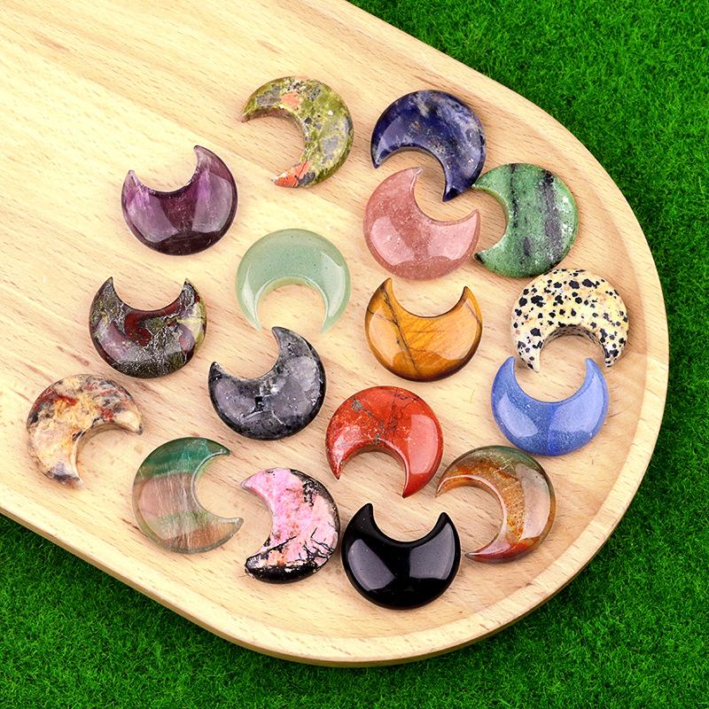 1pc Moon Shaped Worry Stones Natural Carved Gemstones Chakra Balancing Reiki Healing Crystals Home Decor Gifts