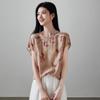 SOFSIL 2026 Summer New Chinese Style Floral Print Short Sleeve Round Neck Blouse