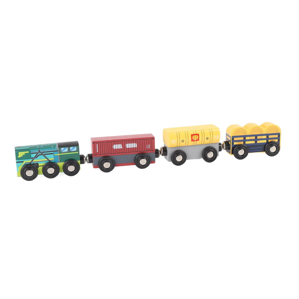 4pcs Wooden Train Set Railway Accessories Simulation Toy Train Set for Kids Toddler Over 3 Years Old