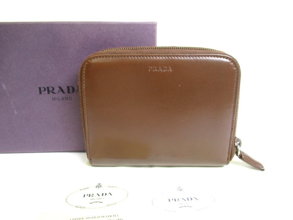 

Authentic PRADA Brown Leather Bifold Wallet Compact Wallet #a647 Refurbished