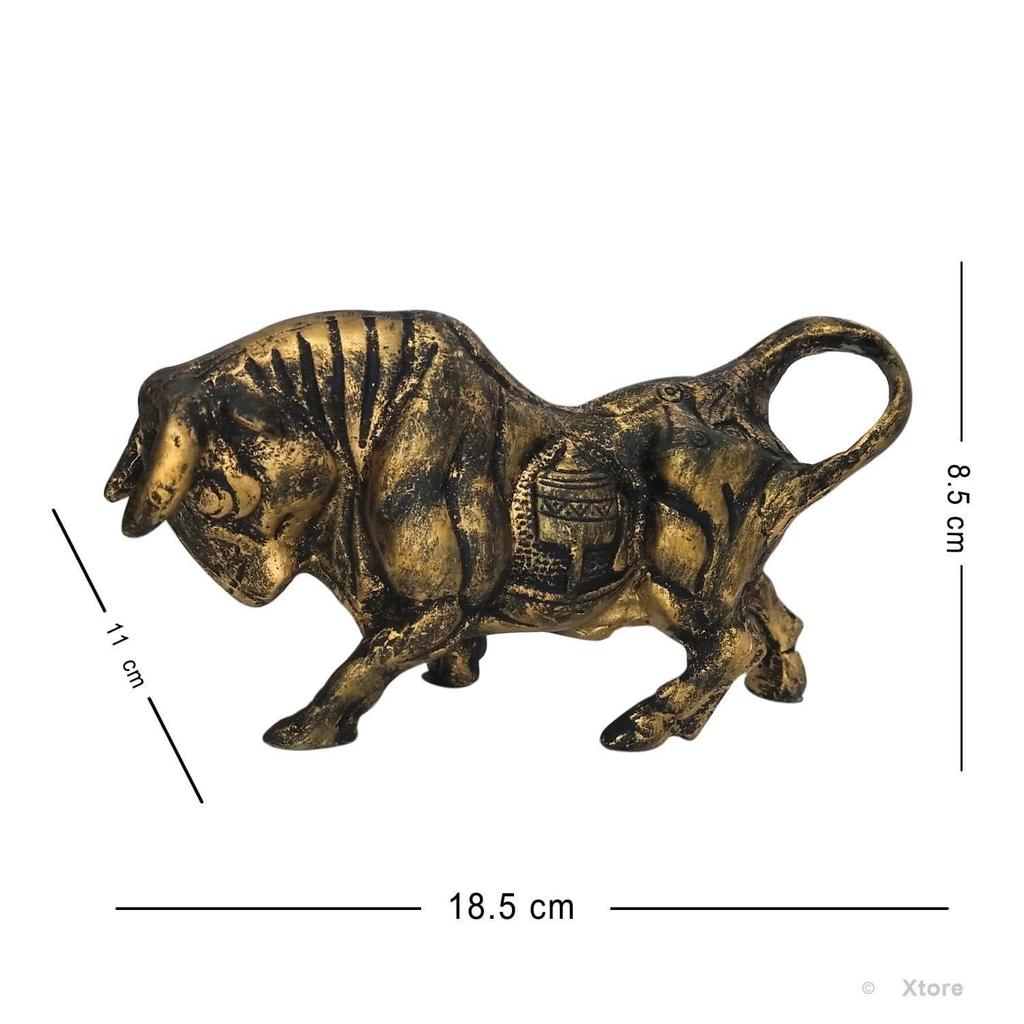Brass Finish Bull Resin Statue for Home Decor (Pack of 1, Golden and Black)