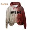 Women Hoodie 3D Bloodstain Print Halloween Vintage Haunted House Cosplay Top Hooded Long Sleeves Loose Hoodie