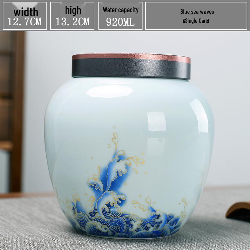 Large Ceramic Tea Storage Canister for Red, Green, Longjing, Biluochun, and Pu'er Tea - Half Jin Capacity