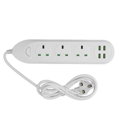 Power Strip Extension Long Cord 2500W Multi Functional with USB Port White