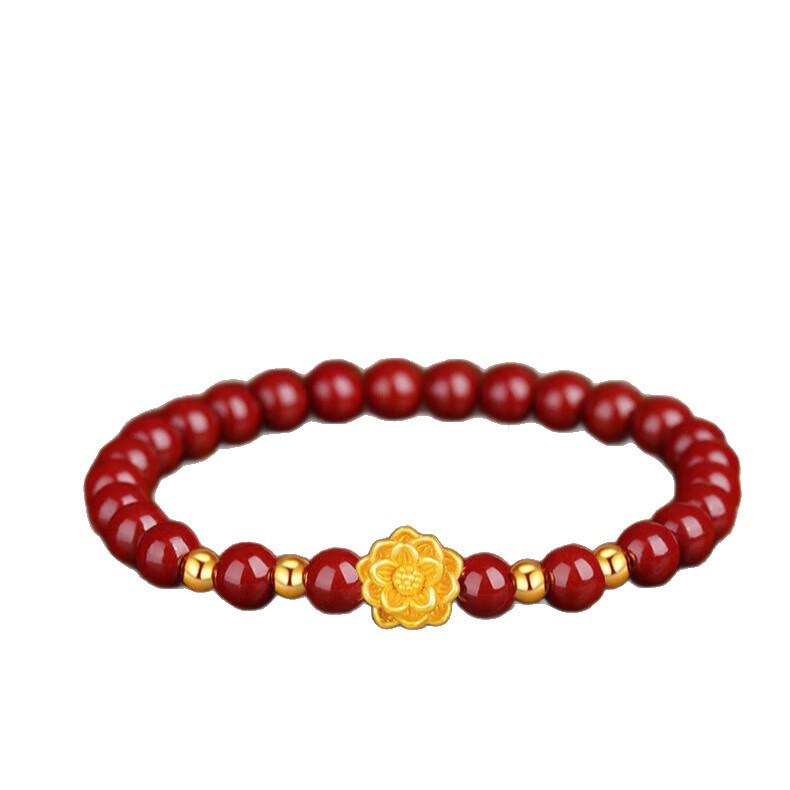 Lotus Cinnabar Beaded Bracelet for Women - Good Luck Gift for Mother's Day, Mom, or Mother-in-law Birthday