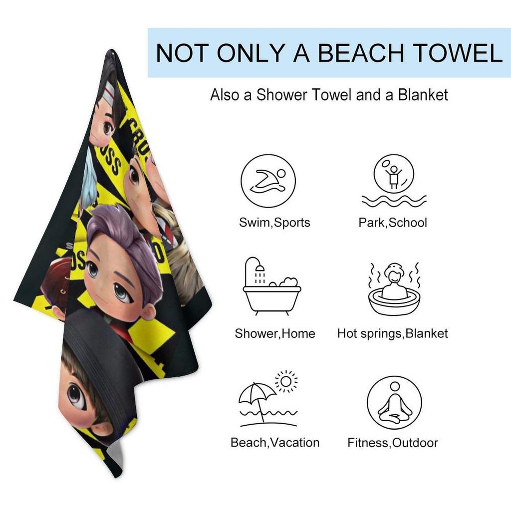1pc TinyTAN 7 Members Do Not Cross Warning Tape Beach Towel Microfiber Quick Dry Kpop Chibi Cartoon Bath Towel Pool Camping Gift