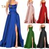 Abendkleid Spaghettiträger Hoher Schlitz Schulterfrei Rückenfrei Ärmellos Seitentaschen A-Linie Bodenlang Satin Reine Farbe Abschlussball Bankett Party Maxi