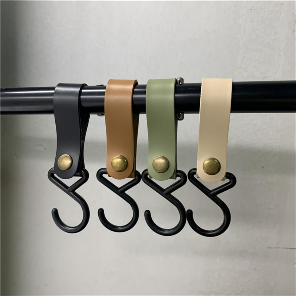 Outdoor Hanging Hooks Rope Clothesline Portable Leather Shelf Hook Durable Storage Rack Lanyard Canopy Hanger S-shaped