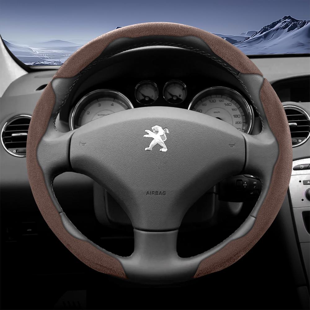Vcxja9 Geschikt voor Peugeot Sports Suede Stuurwielhoes met Gespleten Drukknop Anti-Slip Ontwerp voor Modellen zoals 208 E-208, 2008 E-2008, 3008