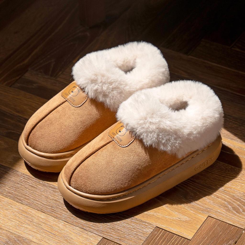 Women's & Men's Warm Fluffy Cotton Slippers: Non-slip, Thick Sole, Closed Heel for Indoor/Outdoor Use (Autumn/Winter).