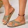 Women Slippers Summer Beach Fashion Cross Sandals Straw Soft Bottom Outdoor Beach Slippers Comfortable Lightweight Sides Women