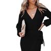 Autumn Winter Women's Knitted Long Dress Elegant V-neck Knitted Dress Sweater Dresses