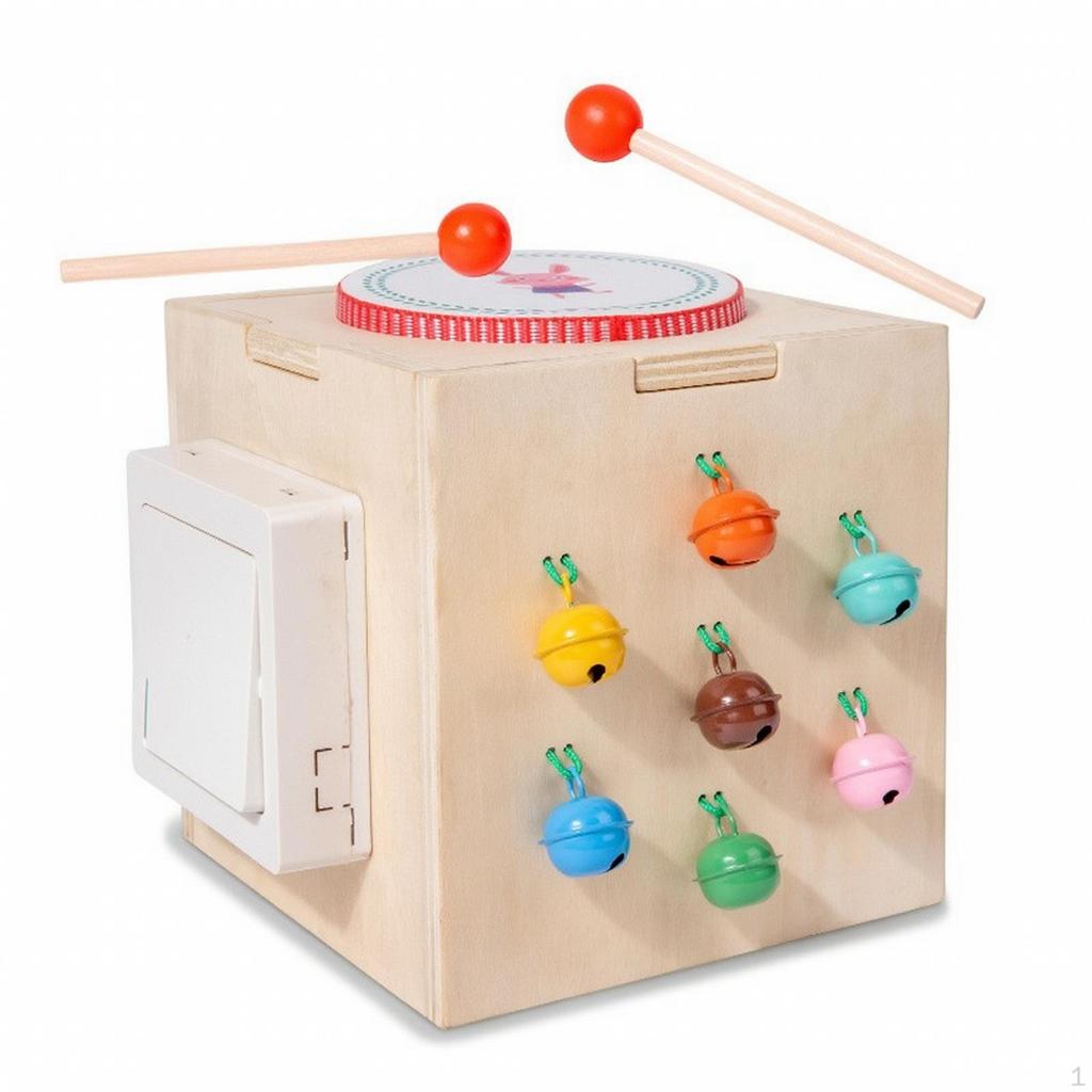Wooden Cube Toy with Mallets Handson Bell Early Education for Toddlers, Parents,