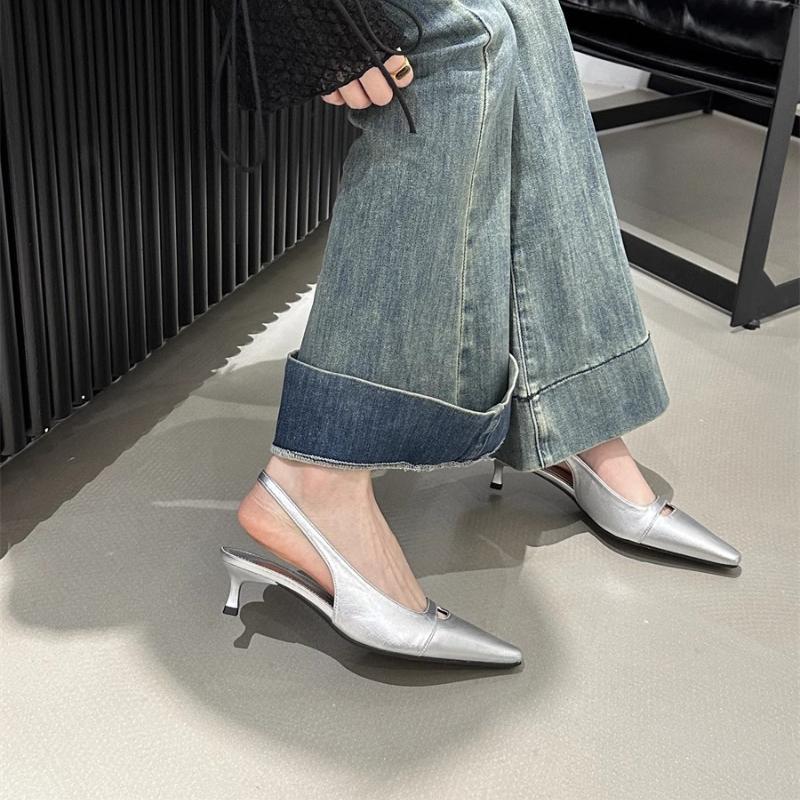 Mode Eleganta Kvinnor Spetsig Tå Klackade Sandaler Trend Sommarskor 2025 Nya Mode Festtofflor Kvinna Slingback Pumps Zapatos Mujer
