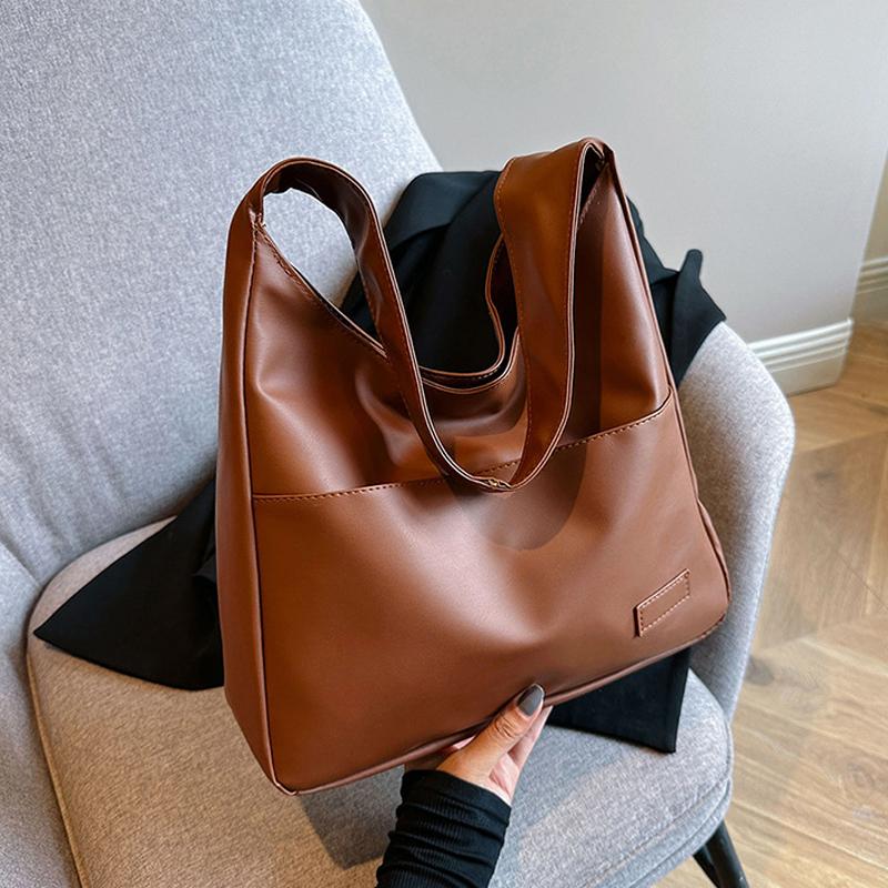 Vintage Hobo Bag New Womens Trendy Bucket PU Solid Shoulder Bag Large Capacity Retro Tote Handbag Soft Underarm Daily Dating Bag
