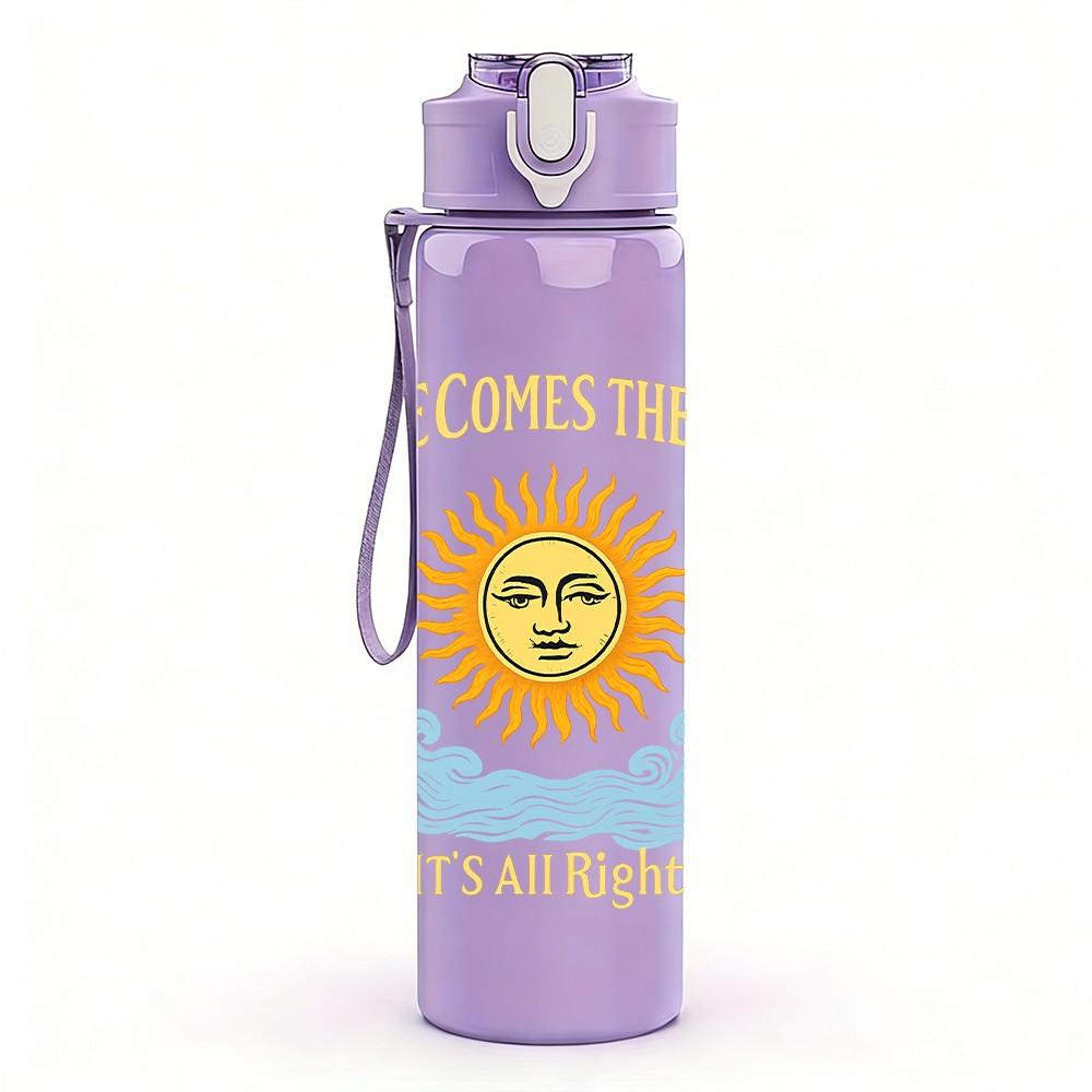 1PC Welcome The Sun Retro Sun Art 750ml Color Plastic Sports Water Bottle Leakproof Flip Straw Lid Suitable for Sports Office Home Use