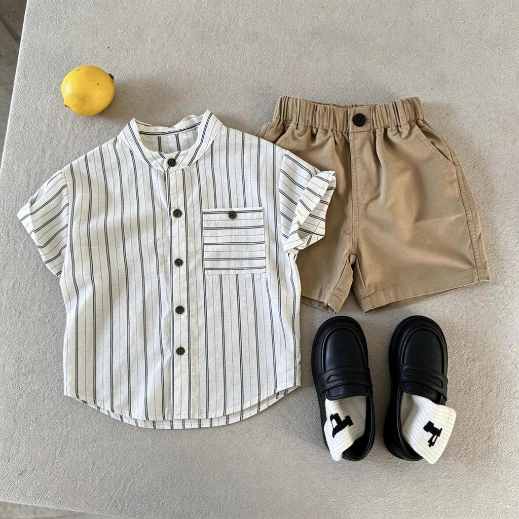 Boys' Summer 2026 Japanese Trendy Striped Short-Sleeved Toddler Shirt.
