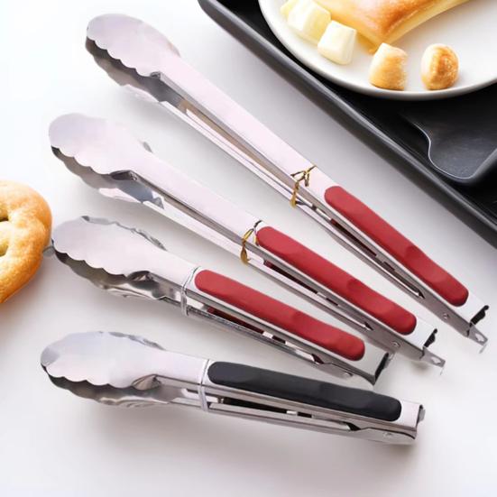 Yousheng Kitchen Tongs with Anti-Slip Handle And Silicone Scalloped Edges, Stainless Steel Locking Food Clips for Grilling BBQ Salad, Dishwasher