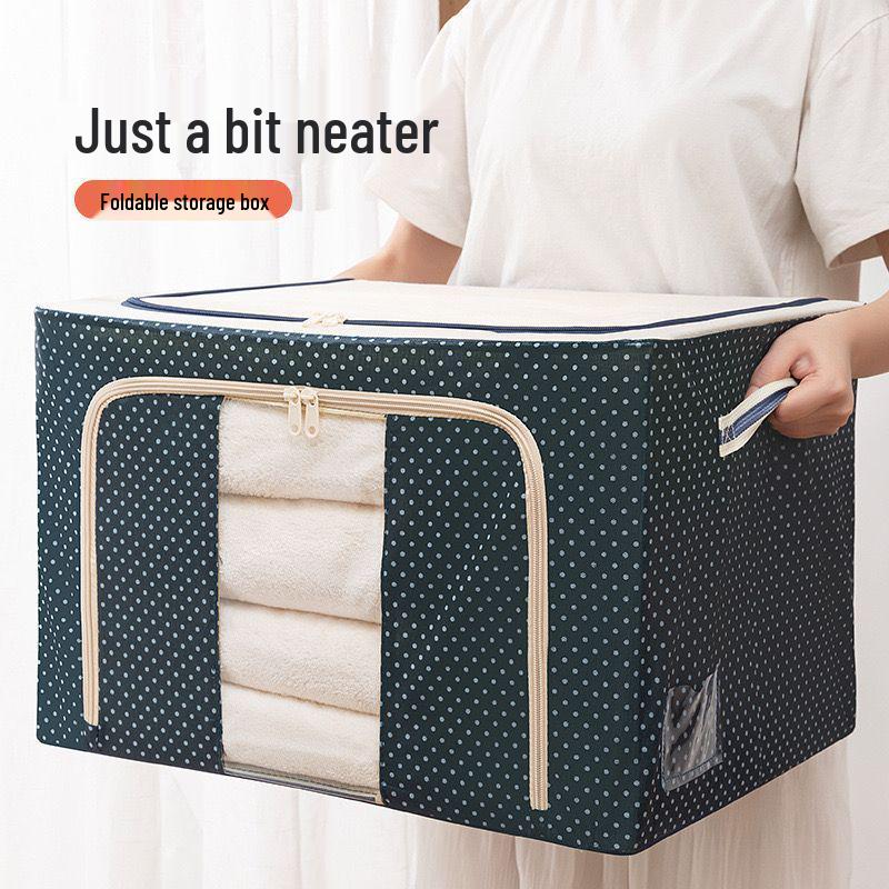 Large Storage Box, Thickened Oxford Cloth, Foldable Steel Frame, Double Opening, Waterproof Fabric, Quilt Organizer