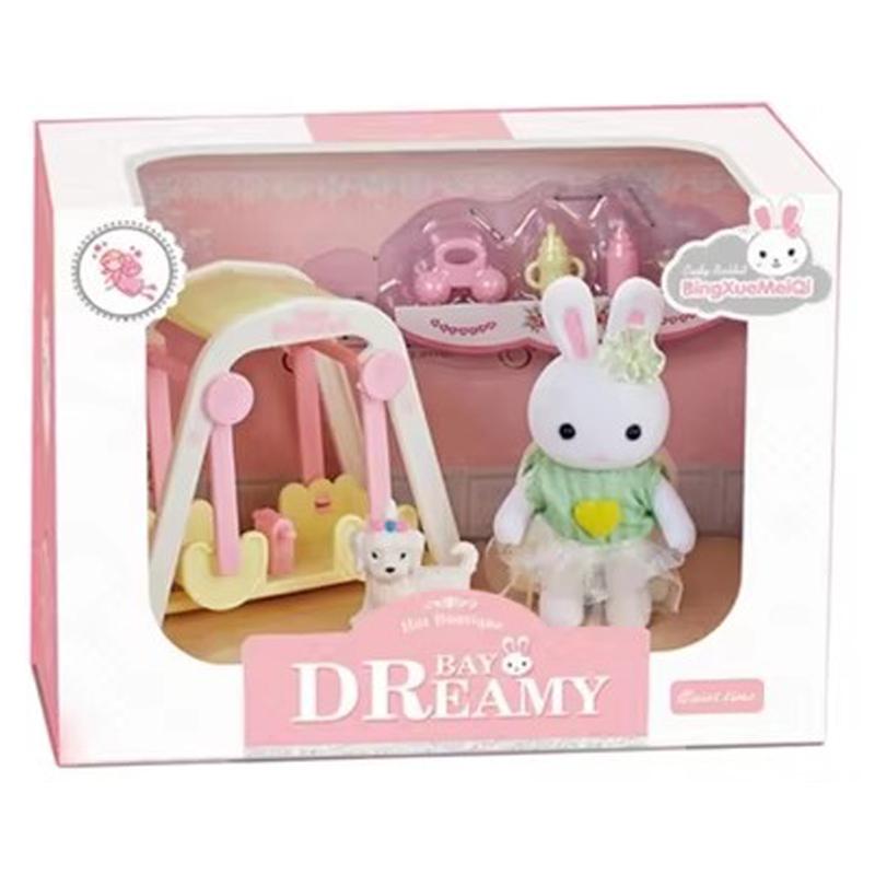 Dollhouse Miniature Furniture Set Rabbit Family Mini Toy House Set Play Game with Diverse Scenes Accessories Birthdays Gifts