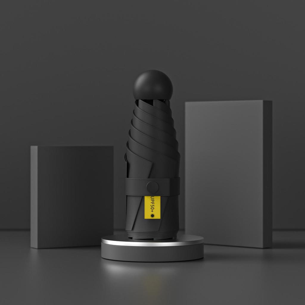 Black Plastic 50% Fold Ultra-Light Pocket Umbrella - Portable, Mini, for Sun/Rain