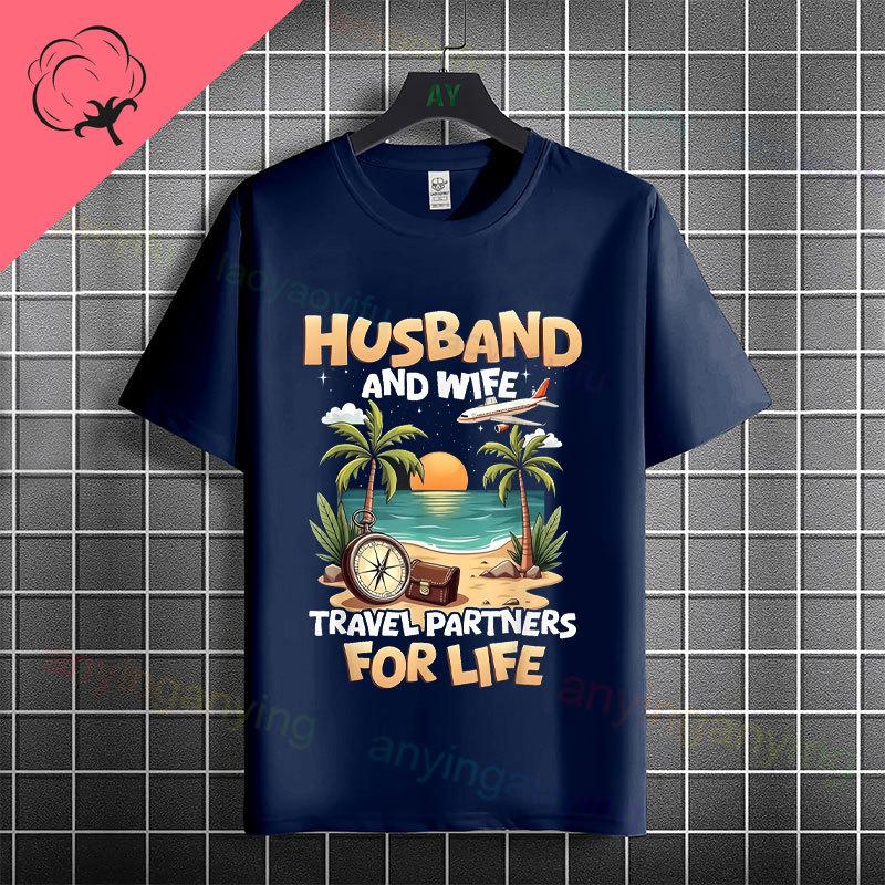 Unisex  Unisexs Family Vacation 2026 Graphic Tshirt With Retro Sunset Palm Tree Desgin Pure Cotton Short Sleeve Casual Tshirt