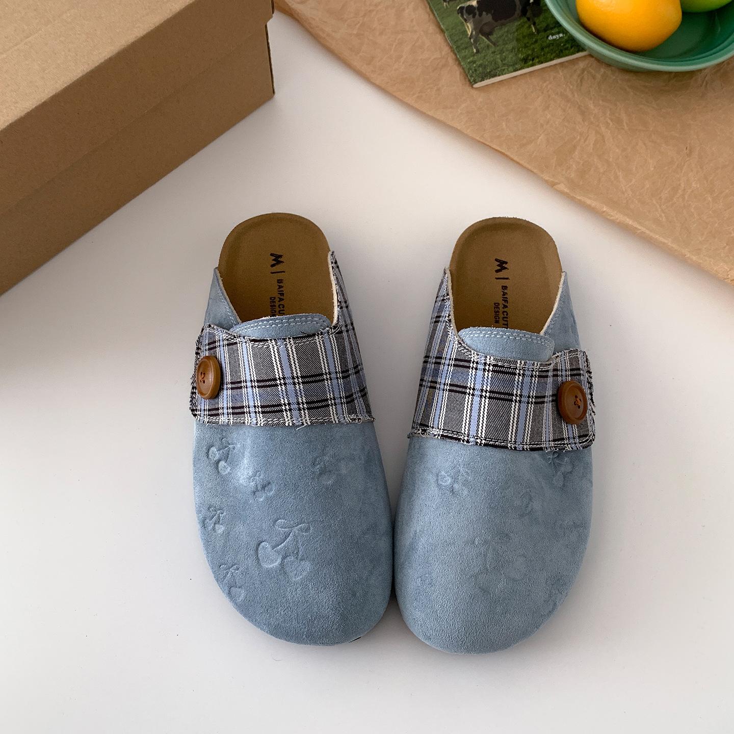 

Queen Fan retro non-slip bag head flat-bottomed slippers for women s summer wear 2025 new models with skirts and half-drag Birkenstocks 40 синий