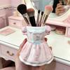Multipurpose Storage Box Bow Dress Pencil Cup, Ceramic Desk Organizer, Cute Makeup Toothbrush Holder Brush for Girls Room, Office Gift Women Pen