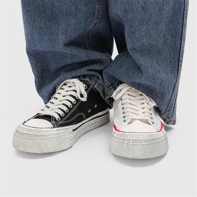 Men's Japanese Retro Summer Distressed Canvas Shoes - Height-Increasing, Versatile, Low-Top Design
