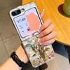 Oil Painting Flower Pattern Case For Samsung Galaxy Z FlIP 7 FE 6 5 Plating PC+PU Leather Hybrid Folding Cover For Samsung Z Flip7 Flip6 Flip5