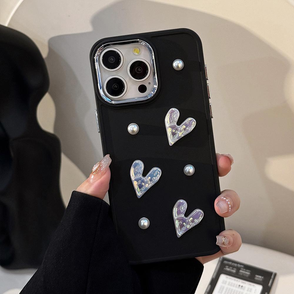 Three Dimensional Pearl Love Apple 17 Mobile Phone Case Iphone16 Laser 11 Suitable for 13promax Temperament 12 Soft 14