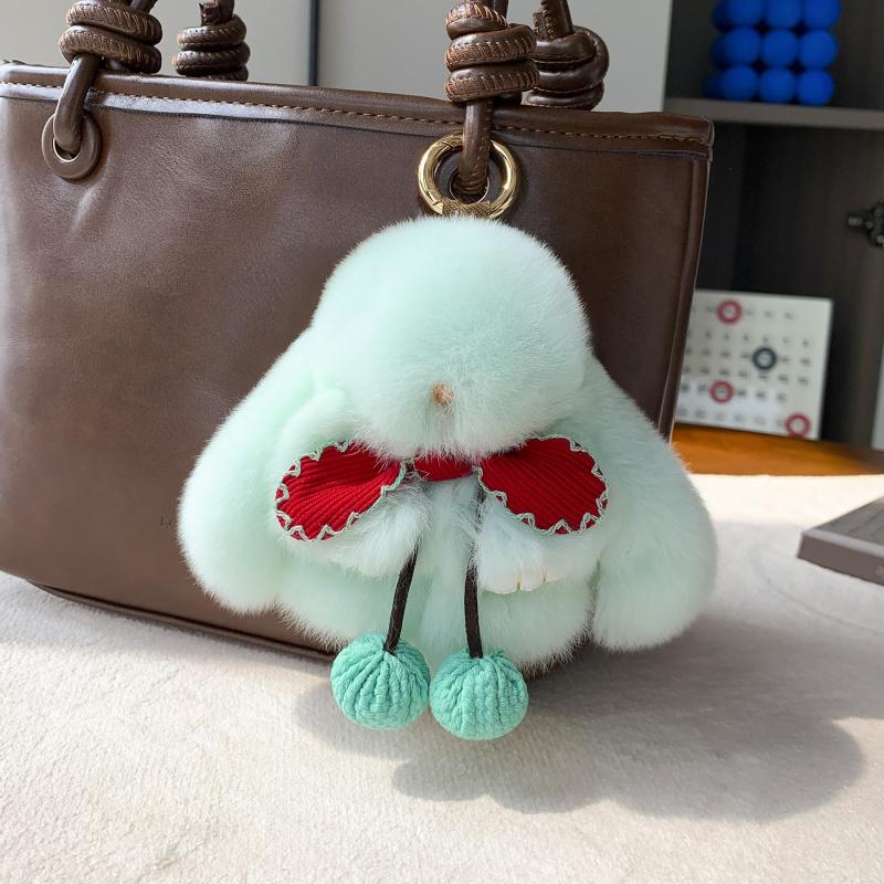 Cute Plush Rabbit Keychain With Bow Doll Keyring Soft Stuffed Animal Bag Charm Real fur Bunny Pendant Accessory for Girls Gifts