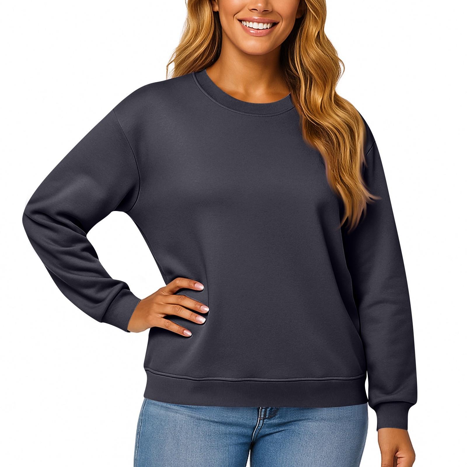 

Women s And Men s Fashion Solid Color Long Sleeved Round Neck Pullover With Pockets Casual Adult Sweatshirt Top L