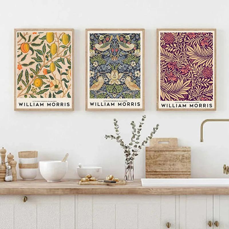 Canvas Painting Wall Art Pictures Abstract William Morris Flower Leaf Bird Vintage Posters and Prints for Living Room Home Decor