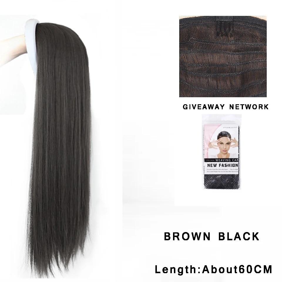 Synthetic Long Wavy Headband Wig Black Brown Women's With Twist Braid Hairband Accessories Natural Half Wig