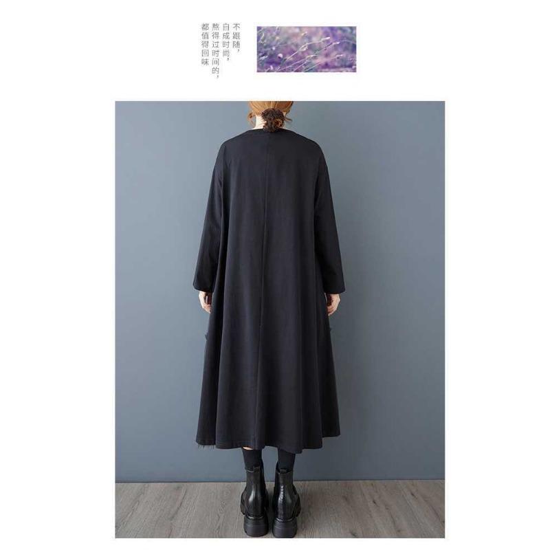 Patchwork Dress Design Sense Casual Loose Bottom Black Long Skirt