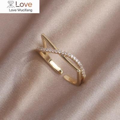 Korea  Design Fashion Jewelry 14K Real Gold Plating AAA Zircon Simple Ring Elegant Women's Daily Opening Adjustable Ring