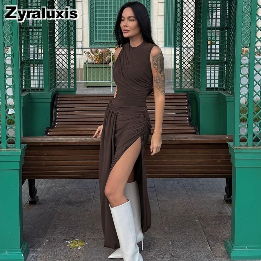 Women's Summer New Fashion Personality Tiered Ruffles Slim Fit Crew Neck Sleeveless Dress