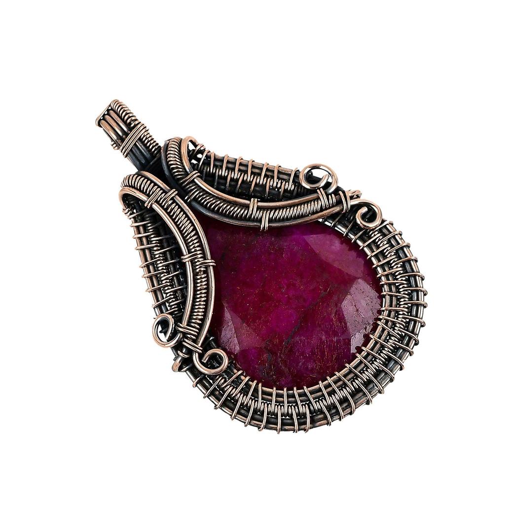 Ruby Pendant Gemstone Jewelry, 999 Copper Wire Wrapped Handmade Pendant, Latest Design Jewelry