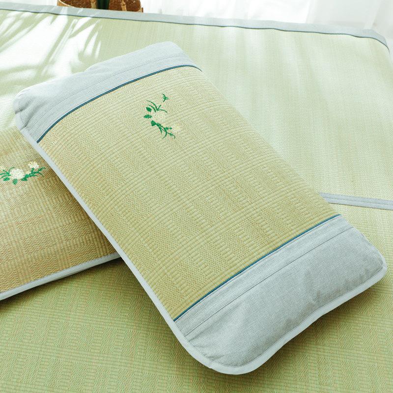 Free Shipping: Cool Straw Mat Pillow Set - Natural Cattail Grass, Orchid Design, Pair (2 Strips), Summer Cooling Pillowcase for Adults