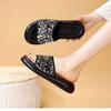 Flat-bottomed Soft-soled Slippers for Summer Wear 2025 New Sequined Fashion Medium Heel Versatile Beach Sandals Lazy Word