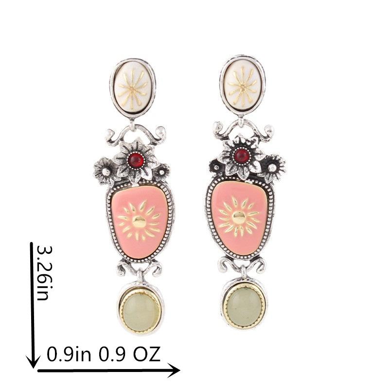 Vintage flower stone vacation style earrings niche personality court style dripping earrings