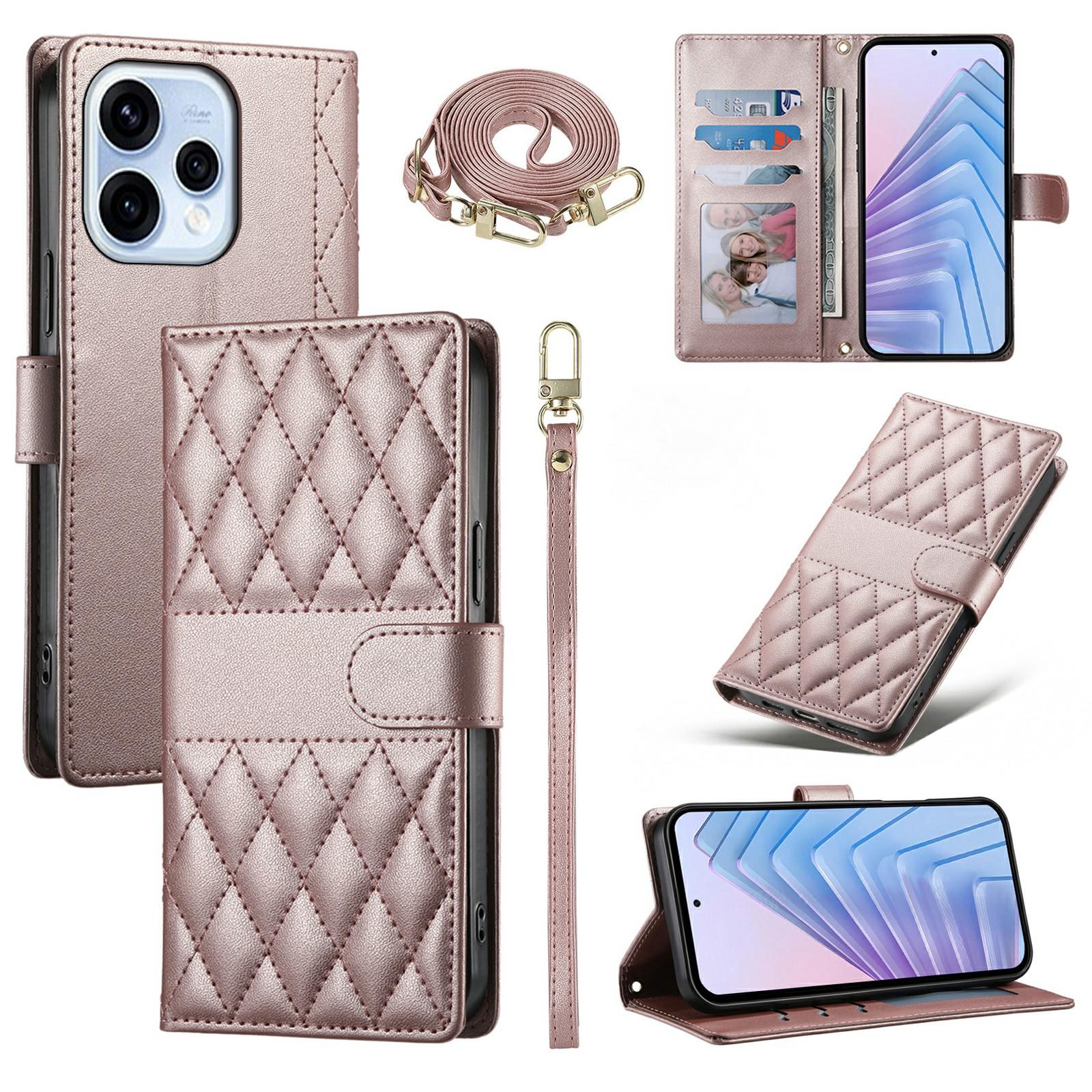 

Wallet Case For Oppo Reno15 5G (Global) / Reno15c 5G (China) Rhombus Stitching Stand Leather Phone Cover with Long / Short Strap