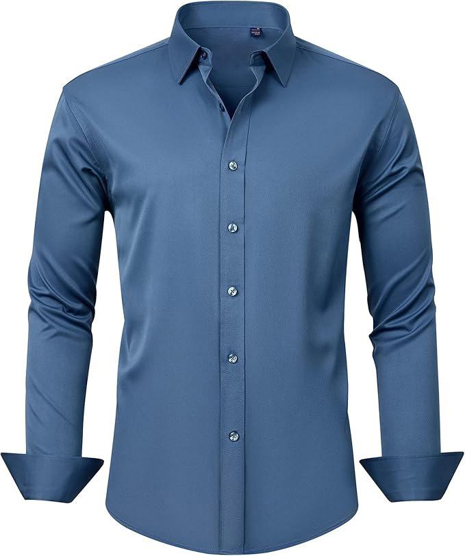 Four-sided Stretch Dress Shirt Men's Slim-fitting Long-sleeved Solid Color Simple Men's Shirt Business Casual Men's Clothing